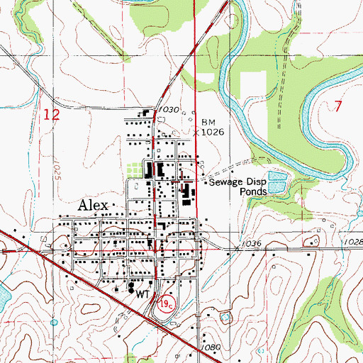 Topographic Map of Alex Elementary School, OK