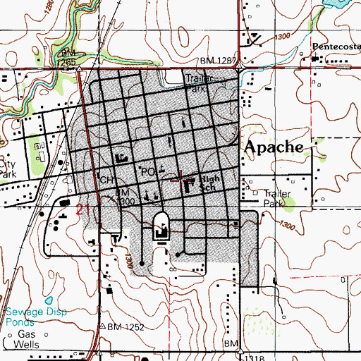 Topographic Map of Apache Elementary School, OK