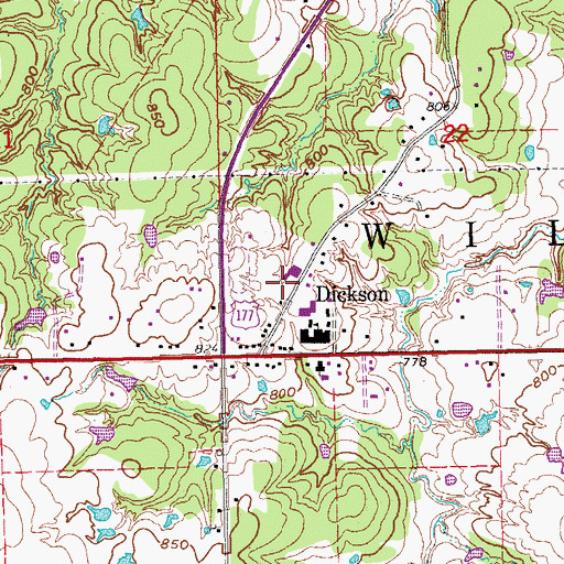 Topographic Map of Dickson Middle School, OK