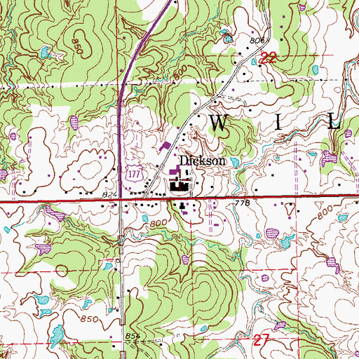 Topographic Map of Dickson Elementary School, OK