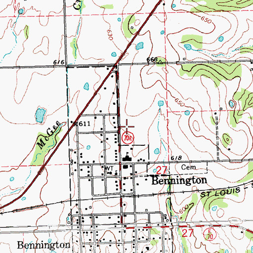 Topographic Map of Bennington Elementary School, OK