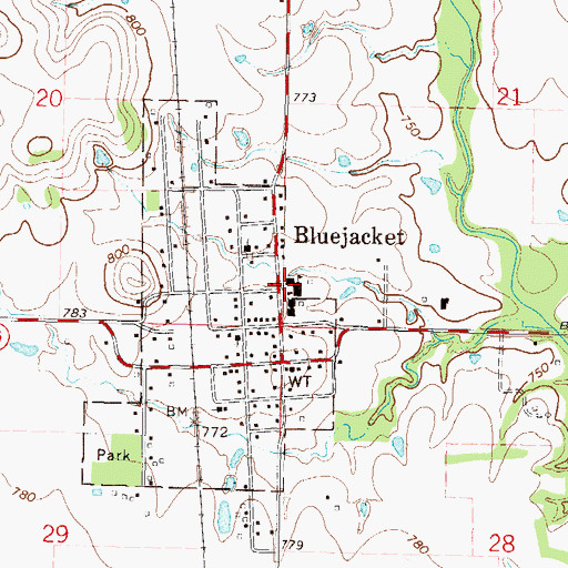 Topographic Map of Bluejacket Elementary School, OK