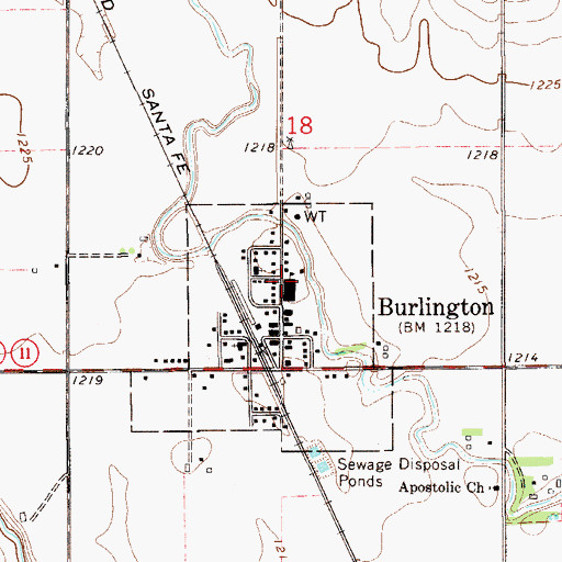 Topographic Map of Burlington Elementary School, OK
