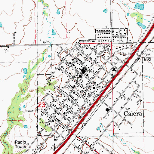 Topographic Map of Calera Elementary School, OK