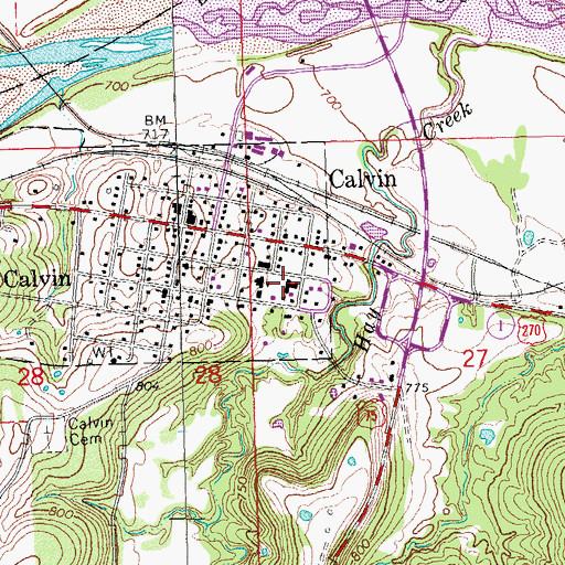 Topographic Map of Calvin Elementary School, OK
