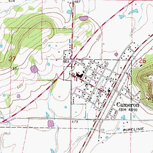 Topographic Map of Cameron Elementary School, OK