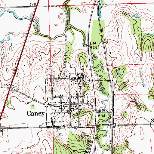 Topographic Map of Caney Elementary School, OK