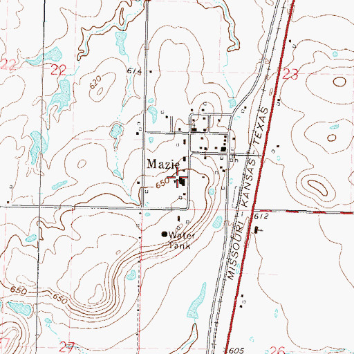 Topographic Map of Mazie Elementary School, OK