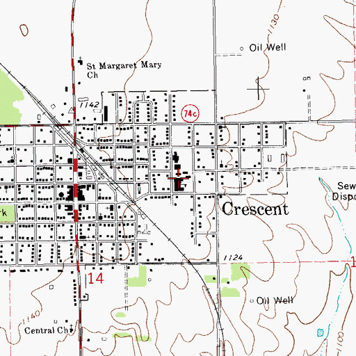 Topographic Map of Crescent Elementary School, OK