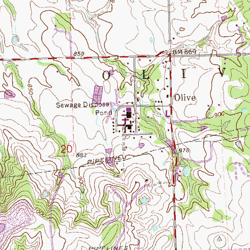 Topographic Map of Olive Elementary School, OK