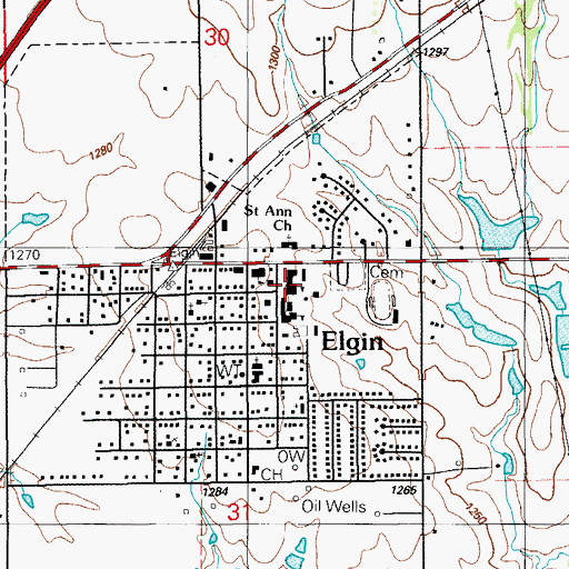 Topographic Map of Elgin Elementary School, OK