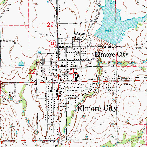 Topographic Map of Elmore City - Pernell Elementary School, OK