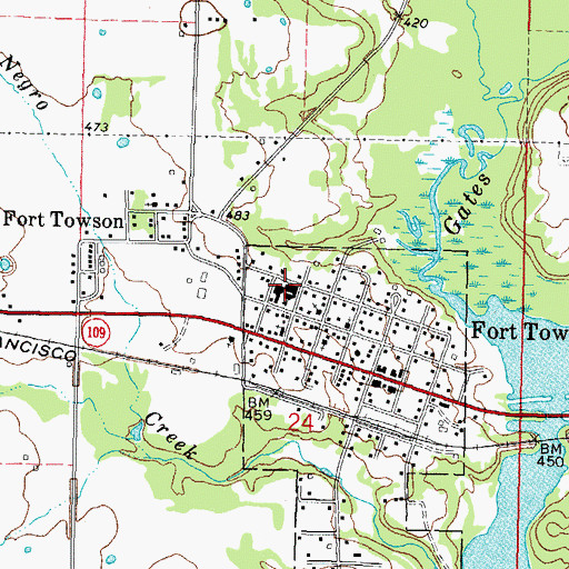 Topographic Map of Fort Towson Elementary School, OK