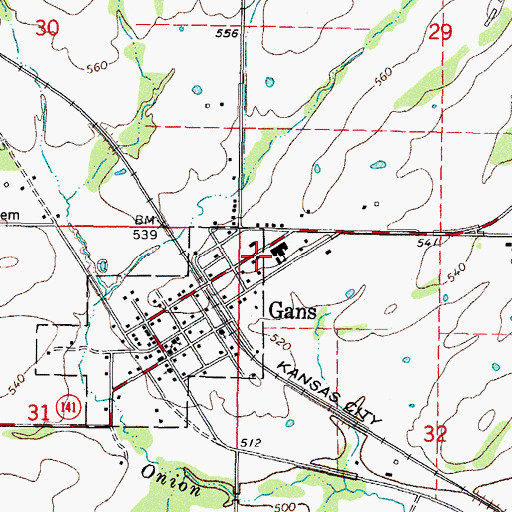 Topographic Map of Gans Elementary School, OK