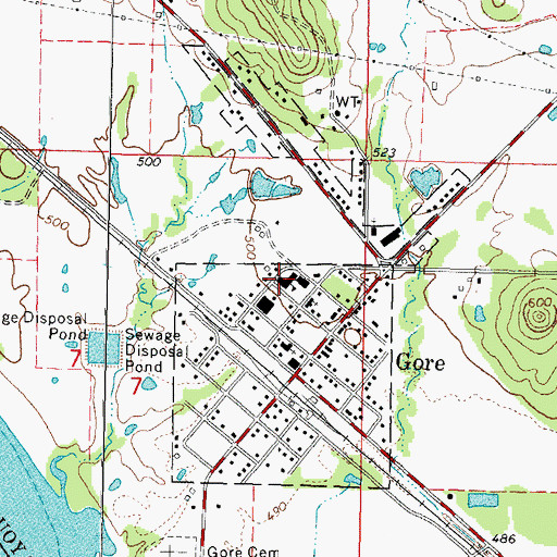 Topographic Map of Gore Elementary School, OK