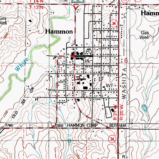 Topographic Map of Hammon Elementary School, OK