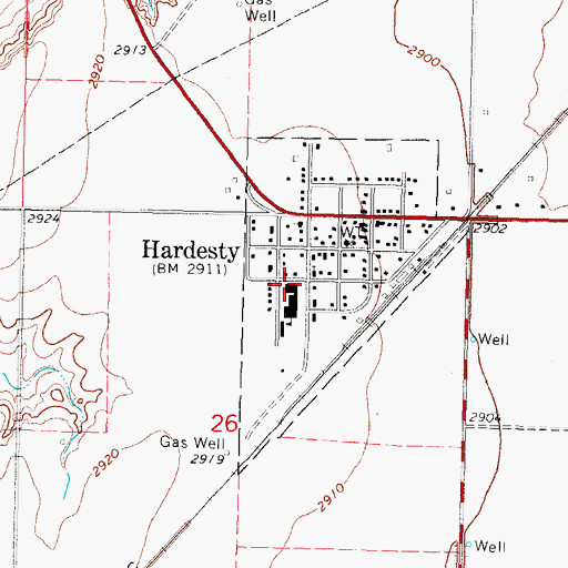 Topographic Map of Hardesty Elementary School, OK