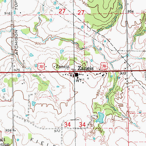 Topographic Map of Zaneis Elementary School, OK