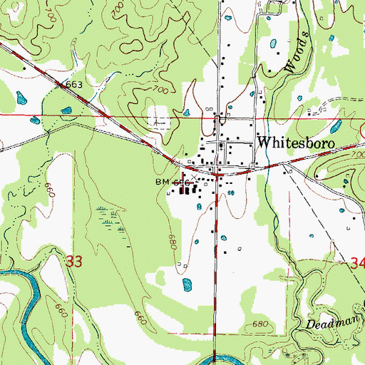 Topographic Map of Whitesboro Elementary School, OK