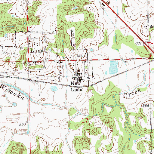 Topographic Map of New Lima Elementary School, OK