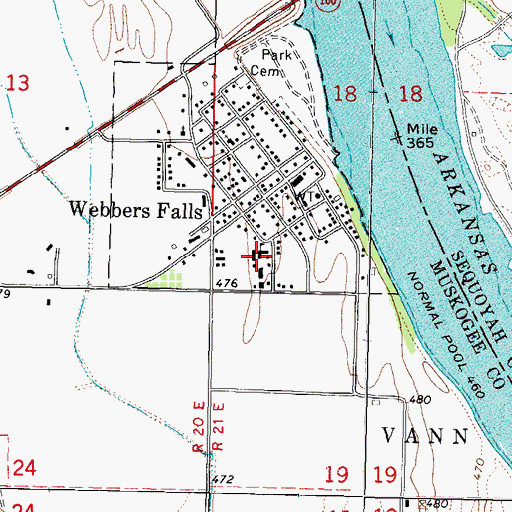 Topographic Map of Webbers Falls Elementary School, OK