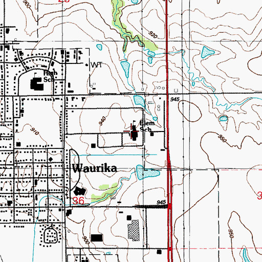 Topographic Map of Waurika Elementary School, OK