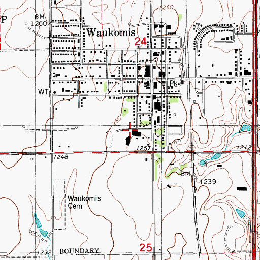 Topographic Map of Waukomis Elementary School, OK
