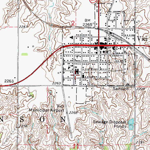 Topographic Map of Vici Elementary School, OK