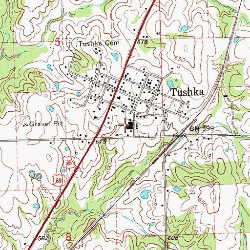 Topographic Map of Tushka Elementary School, OK