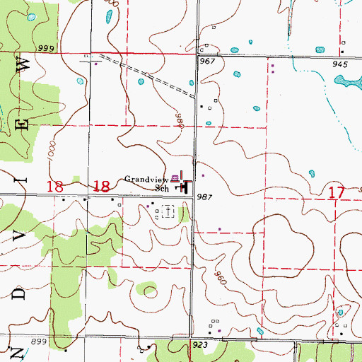 Topographic Map of Grand View School, OK