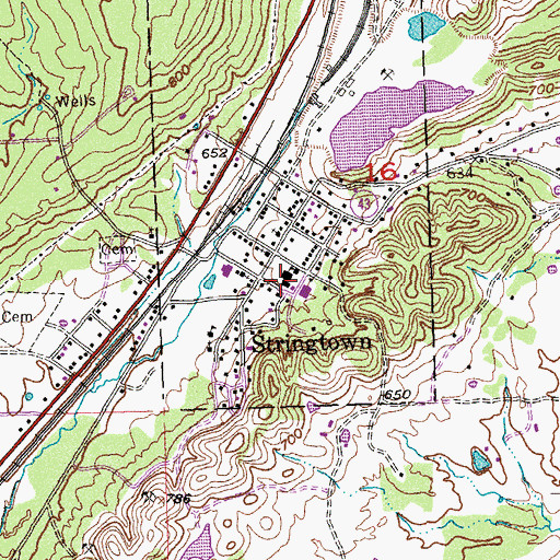 Topographic Map of Stringtown Elementary School, OK