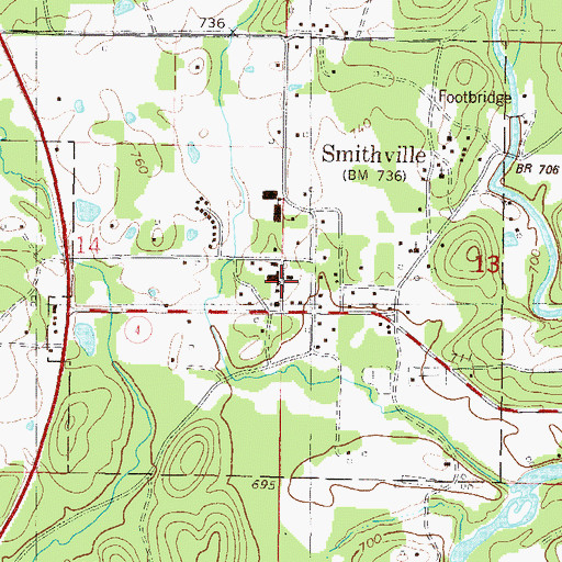 Topographic Map of Smithville Elementary School, OK