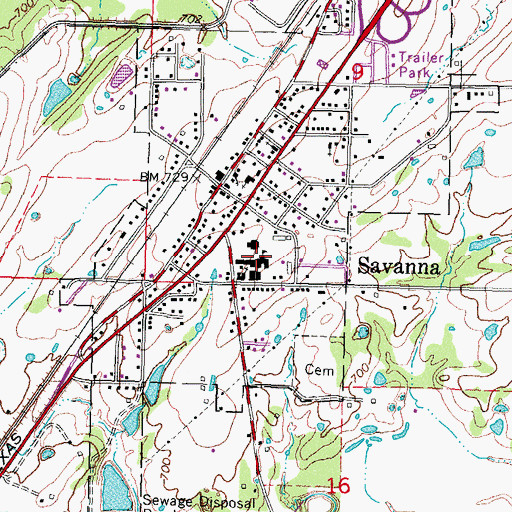 Topographic Map of Savanna Elementary School, OK