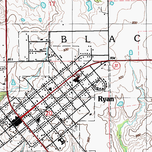 Topographic Map of Ryan Elementary School, OK