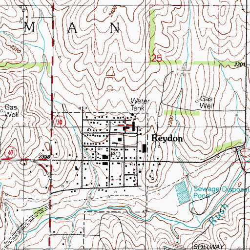 Topographic Map of Reydon Elementary School, OK