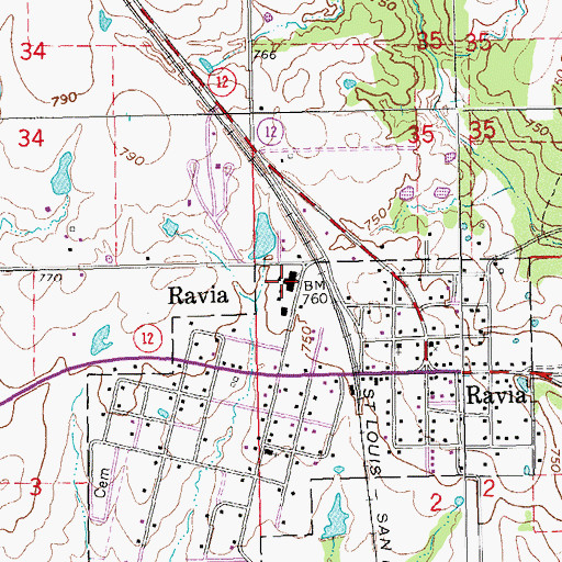 Topographic Map of Ravia Elementary School, OK