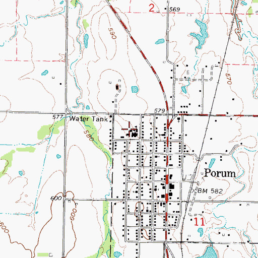 Topographic Map of Porum Elementary School, OK