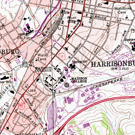 Topographic Map of Burrus Hall, VA