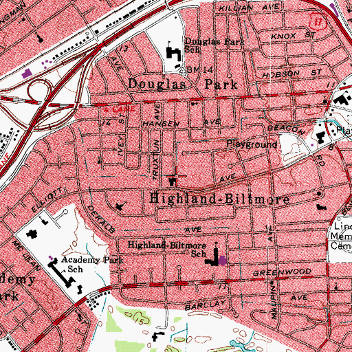 Topographic Map of Biltmore Baptist Church, VA