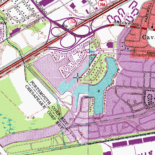 Topographic Map of Lake Cavalier, VA