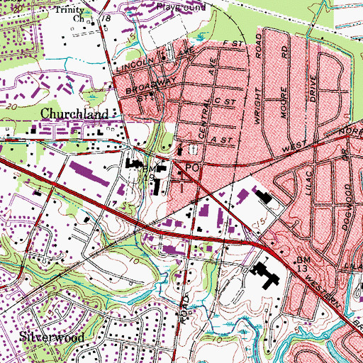 Topographic Map of Churchland Branch Portsmouth Public Library, VA
