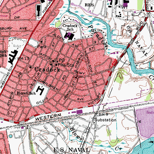 Topographic Map of Cradock Baptist Church, VA