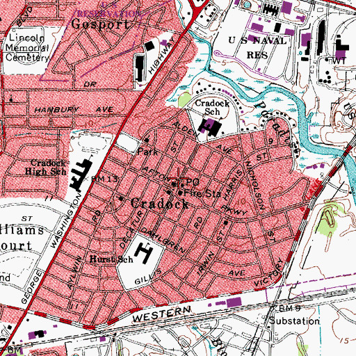 Topographic Map of Cradock Presbyterian Church, VA