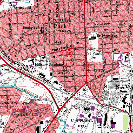 Topographic Map of First Baptist Church of South Portsmouth, VA