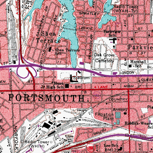 Topographic Map of Frank D Lawrence Stadium, VA