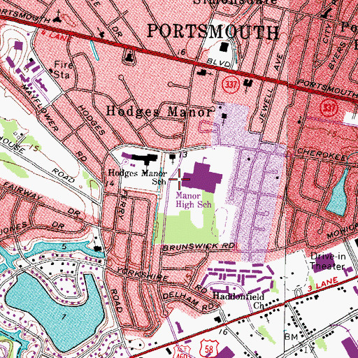 Topographic Map of Manor Branch Portsmouth Public Library, VA