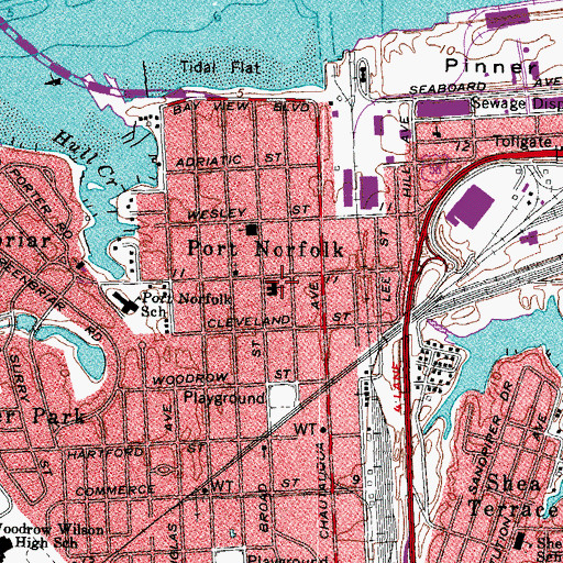 Topographic Map of Port Norfolk Baptist Church, VA