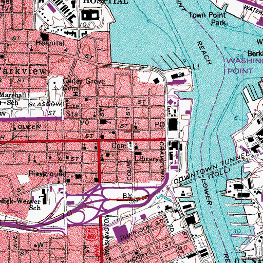 Topographic Map of Portsmouth City Courthouse, VA