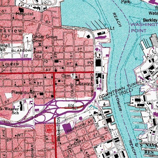 Topographic Map of Portsmouth Public Library, VA