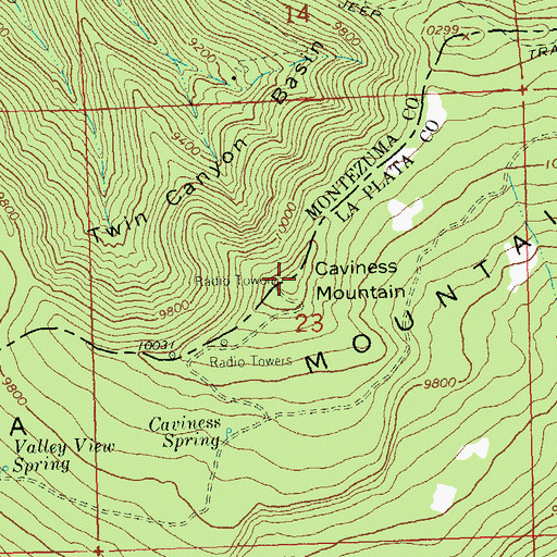 Topographic Map of Caviness Mountain, CO